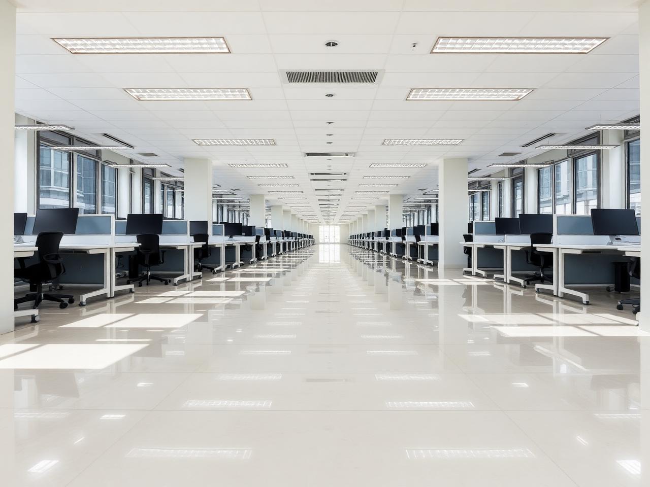 hubi-clean.at gewerbliche Büroreinigung Wien — frisch gereinigtes Großraumbüro